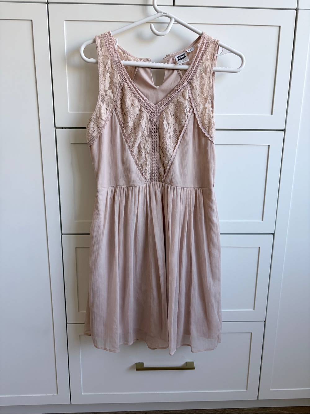 Lace-Trim Sleeveless Dress in Blush Pink